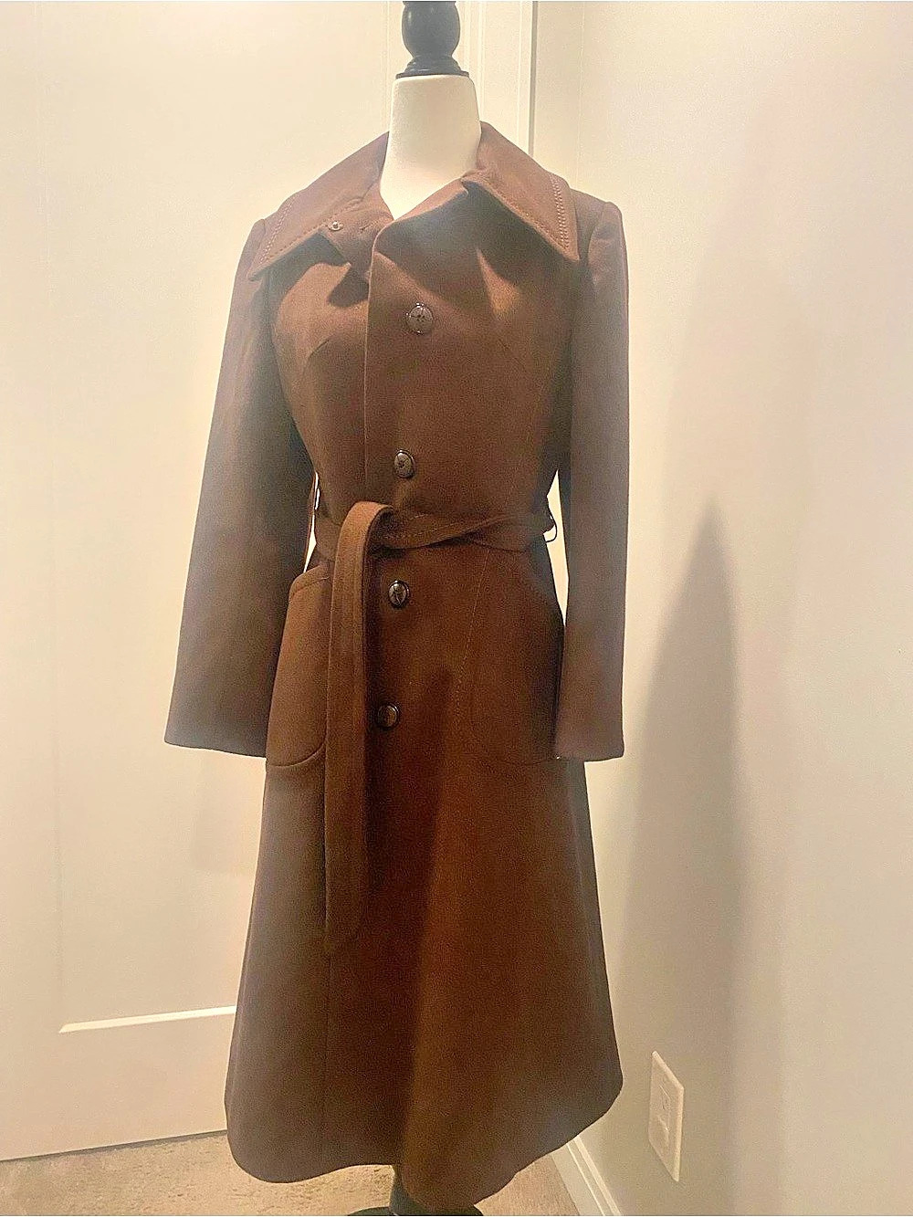 Rich Brown Belted Trench Coat- 100% Virgin Wool